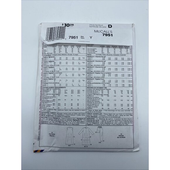 McCall's 7951 Misses Nightgown Two Lengths Top Pull-on Pants XS S M Pattern - Picture 3 of 3